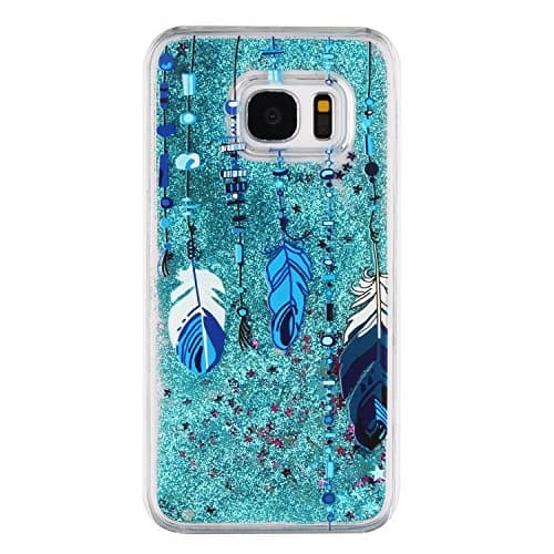 S7 Edge Case, Galaxy S7 Edge Case, Rosepark(TM) Liquid Quicksand Bling Flowing Floating Moving Shine Glitter Star Hard Case for Samsung Galaxy S7 Edge(Blue Feather /Blue),with Stylus