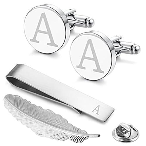 GGemony Cufflinks for Men Classic Engraved Initial Cufflinks Alphabet Letter Cufflinks Formal Wedding Business Gift Box A-Z