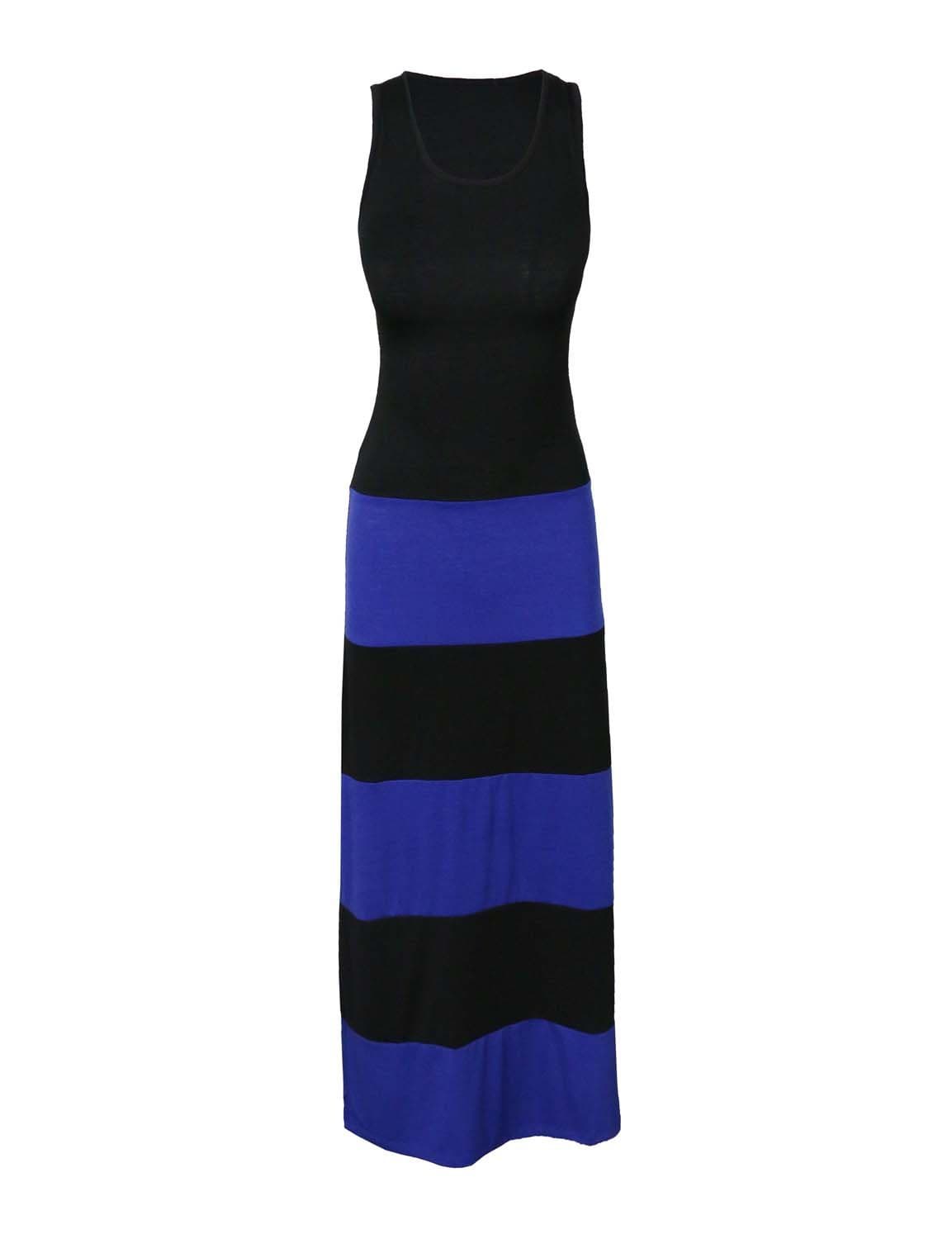 makeitmint Women's Basic Color Contrast Stripe Sleeveless Tank Round Neck Maxi Dress