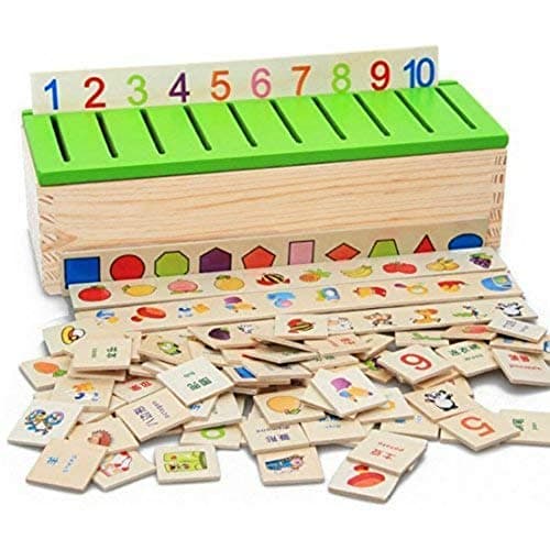 DANNI Montessori Multi-Function Knowledge Classification Box Children's Digital Shape Fruit Animal Pattern Pairing Early Life Knowledge Wooden Educational Toys