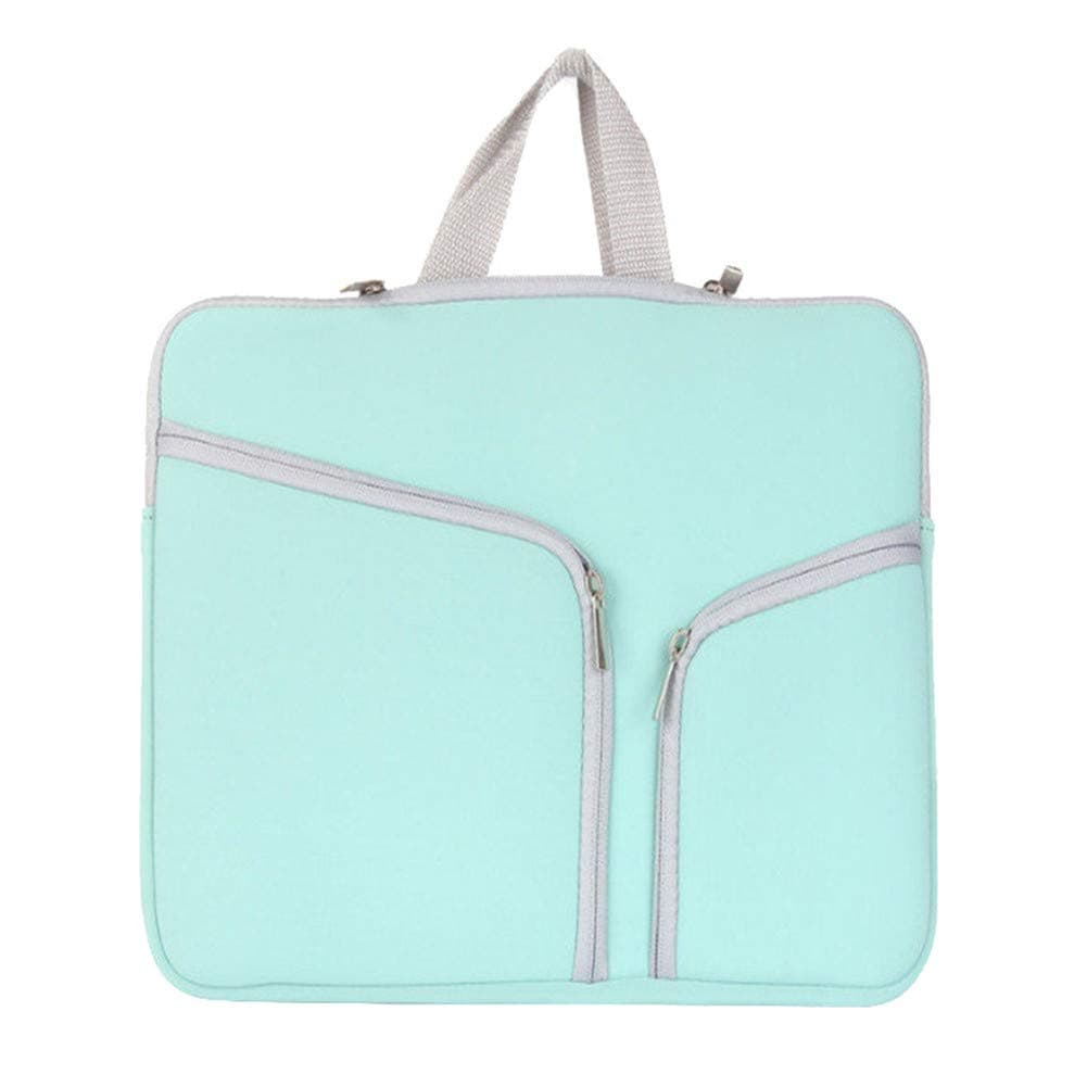 15 Inch Multi-Functional Polyester Fabric Waterproof Laptop Shoulder Bag,Adjustable Shoulder Strap&Suppressible Handle,Portable Sleeve Briefcase,Mint Green