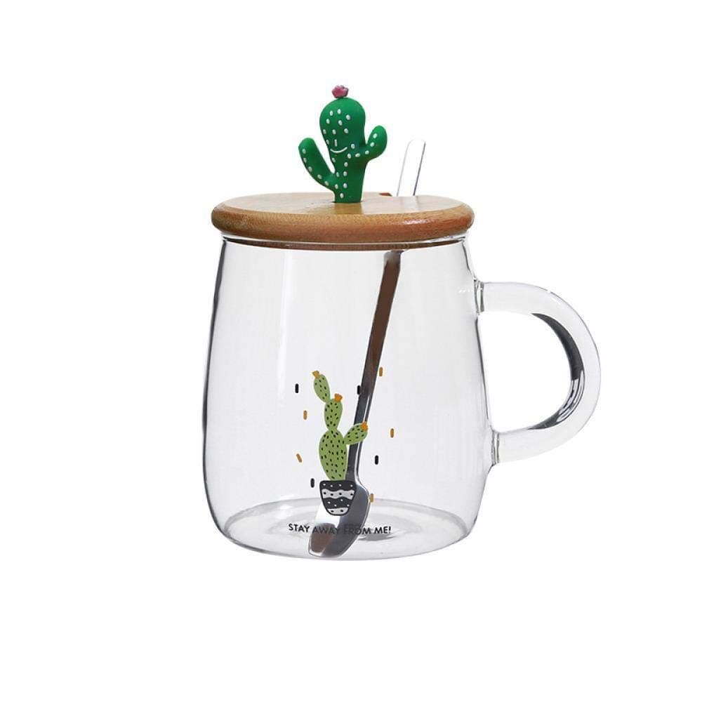 Glass Mug with Lid Spoon with Drinking Cup, Milk Breakfast Cup Household Drinking Cup, C