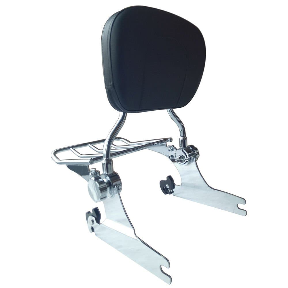 GLAD CRE8 Chrome Adjustable Detachable Passenger Backrest Sissy Bar with Luggage Rack for 2006-UP 200mm rear tire Harley Davidson Softail Model