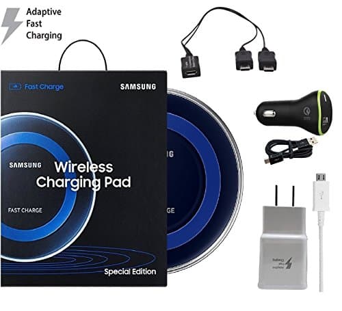 Official Samsung Qi Wireless Charging Pad - with 2A Wall &amp; Quick Car Charger By PureGear + USB Cable (Combo US Retail Packing)