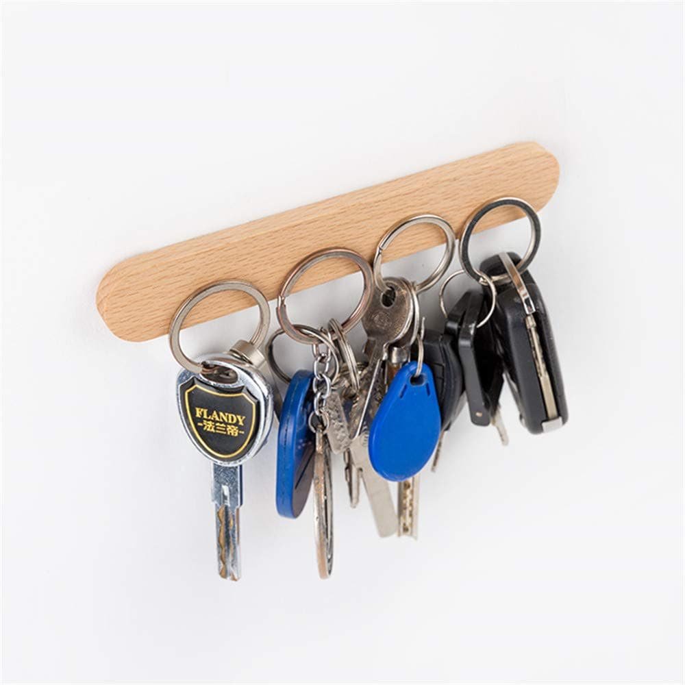 Magnetic Key Hooks Decorative for Wall Adhesive Strip Key Holder Organizer Modern Home Decor Beech Wood