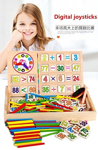 YiZhiLe Wooden Number Math Game Arithmetic Counting Stick Time Number Cards Counting Abacus Bead Blackboard with Box Kids Educational Calculating Toy Puzzle Teaching Aids Set for Early Education
