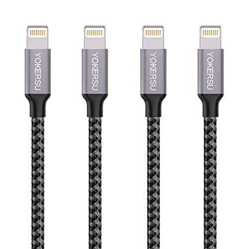 YOKERSU Lightning Cable 4Pack 6Feet Nylon Braided Data Sync Charging Cord 8 Pin to Long USB Cable Charger for iPhone 7 / 7 Plus / 6 / 6s / 6 plus / 6s plus / iPhone 5 / 5s / 5c / iPad / iPod (Gray)