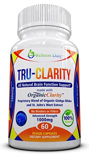 TRU-CLARITY: All Natural Brain Function Support - Top Rated Mental Performance Nootropic - Super Organic Ginkgo Biloba Complex w/ St Johns Wort, DMAE &amp; Bacopin for Mental Clarity, Focus &amp; Memory.