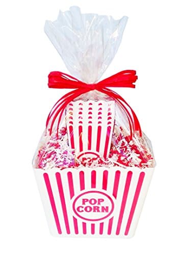 Popcorn Containers, Gift Basket, Movie Night, Reusable Plastic Popcorn Containers, with Glass Salt and Pepper Shakers, by Simply Pink Things