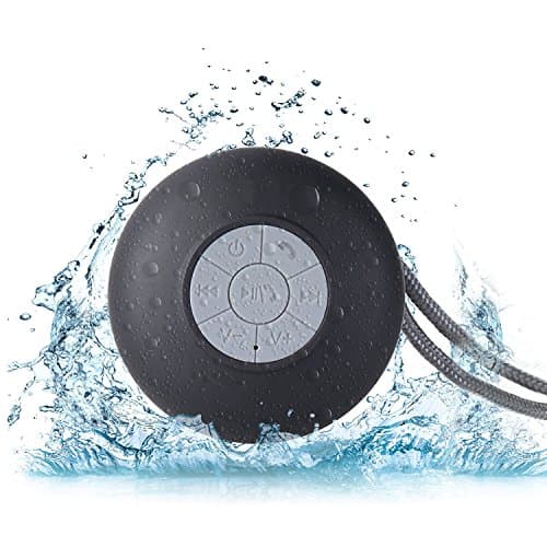 Wireless Shower Bluetooth Speaker With Suction Cup | Crystal Clear Sound, Built-In Mic &amp; Rechargeable Battery | Portable &amp; Waterproof Silicone Speakerphone &amp; Hanging Cord (Black)