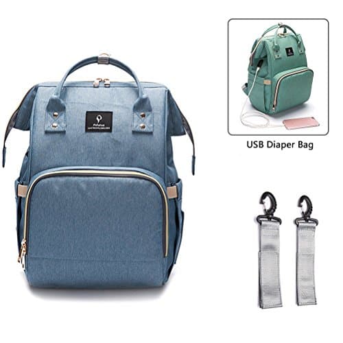 Nappy Changing Backpack with USB Charging Port, YIMOJI Multi-Function Waterproof Baby Diaper Bag Mom and Dad Travel Backpack Nappy Bag with Stroller Straps, Insulated Pockets (Blue2)