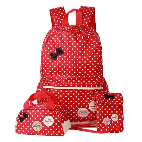 Ifantasy Girl's Backpack Polka Dot Waterproof School Book Bag Set for Kids Teen