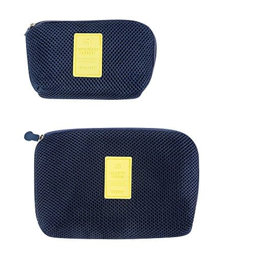 Accessories Bag as Makeup Bag Electronics Organizer Medicines Pouch Shockproof Nylon Fabric Travel Organizer Bag for Toiletries Trip Gadgets Organizer Pouch Set of 2 by Keeact (Navy Blue)
