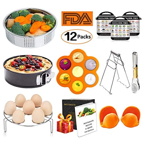 12 Pcs Instant Pot Accessories Set Compatible with 6 8 Qt, Pressure Cooker Accessories with Steamer Basket, Cake Pan, Rack, Egg Bites Mold, Magnets, Bowl Clip, Tongs, Gloves, Ebook (orange)
