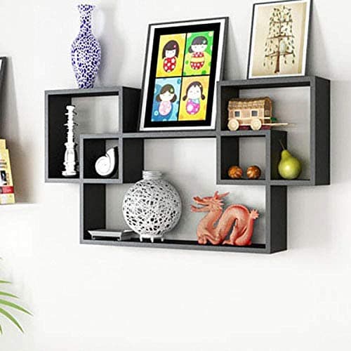 Mamta Decoration Black MDF Interlocked Storage Wall Shelves for Home