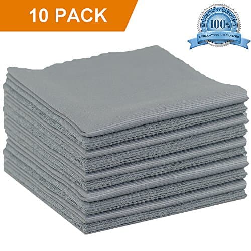 Double Sided Microfiber Cleaning Cloth 10 Pack Grey 14x14 inch for Car, Ultra Soft, Super Absorbent, Easily Remove Dust, Dirt, Fingerprints, Oil, Smudges, 100% Safe On All Delicate Surfaces