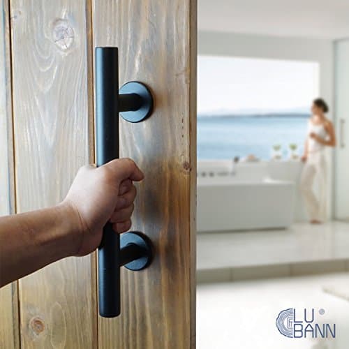 LUBANN 12" Sliding Barn Door Handle Pull Set Premium Carbon Steel Black