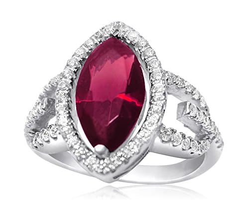 Velini 925 sterling silver ring micro pave setting cubic zirconia stone and ruby marquise center stone,6