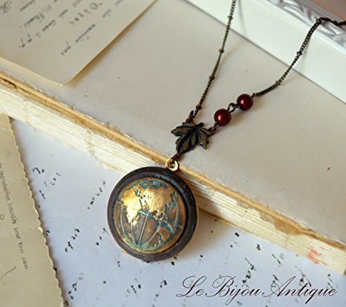 World Map Locket necklace EU Globe vintage oxidized Eastern hemisphere