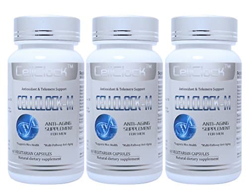 CELLCLOCK-M Anti Aging Supplement for Men, Antioxidant&amp;Telomere Support (Cycloastragenol, Astragaloside Ⅳ, Glutathione, CoQ10, Astaxanthin, Alpha Lipoic Acid, Horny Goat Weed), 180 Caps in 3 Bottles