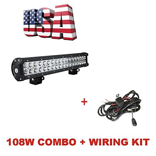 Topcarlight 17" 108W LED Flood Spot Combo Beam Light Bar Off-road Lamp for Truck Car ATV 4WD SUV Jeep Waterproof with Wiring Harness