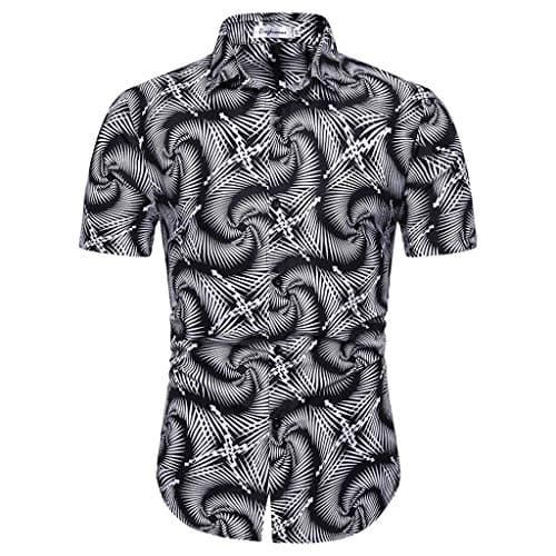 Xlala Men's Short Sleeve Snake Pattern Printed Standing Collar Splicing Pattern Casual Fashion Lapel Shirts Hawaii Vacation Hippie Hip Hop T Shirt