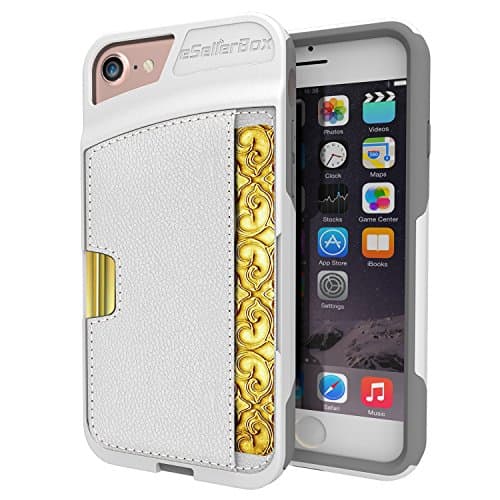 iPhone 7 Wallet Case,eSellerBox Ultra Slim Heavy Duty PC+TPU Dual-Layer Hybrid Rugged Protective Case Cover for iPhone 7 Deives (4.7 inch 2016 Relase) (White)