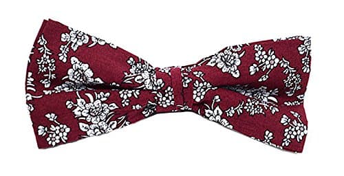 Selini Men's Floral Patterned 100% Cotton Banded Formal Bow Tie, Wine Botanical
