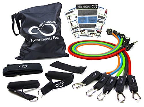 Resistance Band Set By Live Infinitely- Pro Grade 4 Loop Band Or 11 Piece Set Of Stackable Exercise Bands With Door Anchor, 2 Ankle Straps &amp; Zip Bag- Includes Total Body Online Workout Guides