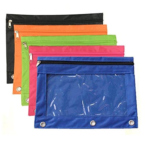 3-Ring Zippered Binder Pencil Pouch Bag with Transparent Window (Pack of 5)