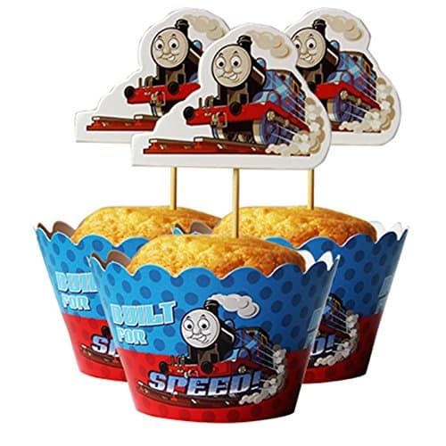 24 set Thomas the Train Cupcake wrappers and toppers ,Train party decoration,kids decoration supplies