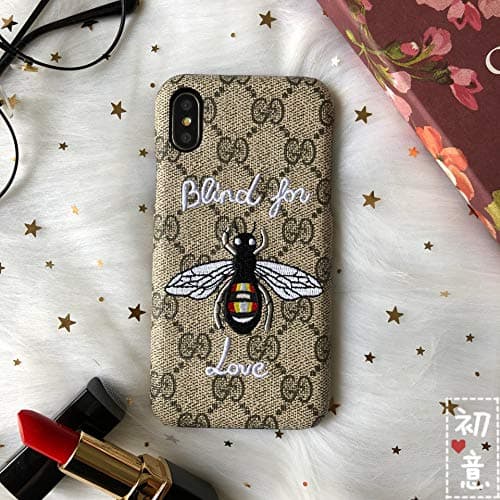 iPhone Xs Max Case, Vintage Luxury Designer Monogram Bee Love Embroidered Leather Back Cover for iPhone Xs Max