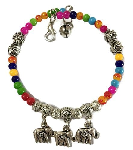 Unique Thai Circle Bracelet With Multicolor Beads And 3 Small Elephant And A Small Bell (21 cm., multicolor)