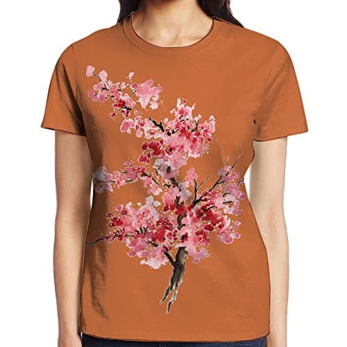 JiedaohO Ms. Special Flower Ink Pattern Simple Short-Sleeved T-Shirt