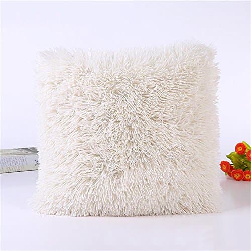 Yumin Decorative Throw Pillow Case Soft Luxury Fur Cushion Cover 16" x 16" 43cm x 43cm(Cream)