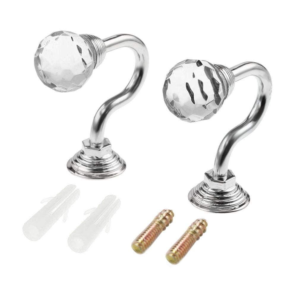 Curtain Tie Back Hooks, Curtain Holdback Tiebacks Hook With Crystal Ball A Pair Of Metal Hold Backs Curtain Holders Hookback Wall Mounted With Chrome Base Coat Hanger European Style Silver Amaone
