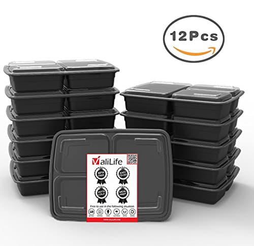 Valilife Meal Prep Bento Box [12 Pack] 3 Compartment with Lid,Durable Plastic Microwavable | Freezer Safe | Portion Control, 21 Day Fix &amp; Food Storage Containers (33 oz), Factory to Customer Price