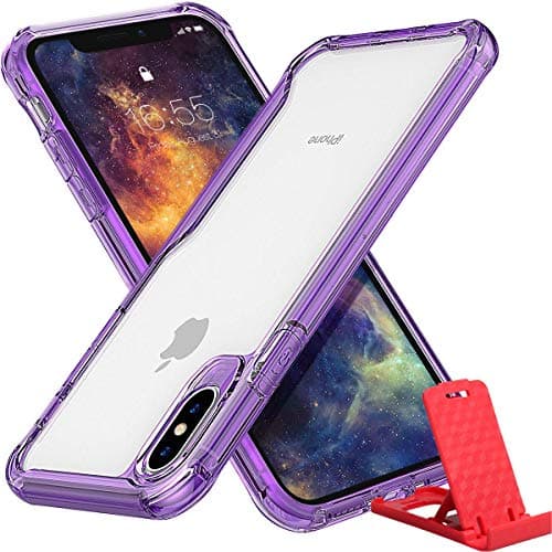 RISWOJOR iPhone X/iPhone Xs Clear Phone Case， Hybrid Protective Anti-Slippery Anti-Yellowing Drop-Proof Shockproof Bumper Shell Soft TPU + Anti-Scratch Hard PC Thin Cover for iPhone X/XS 5.8''~Purple