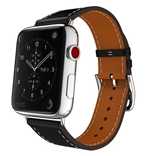 Apple Watch Band 42mm,Voken Genuine Leather iwatch Strap Replacement Band with Stainless Metal Clasp for Apple Watch Series 3/2/1 Sport and Edition (42mm Leather Black)