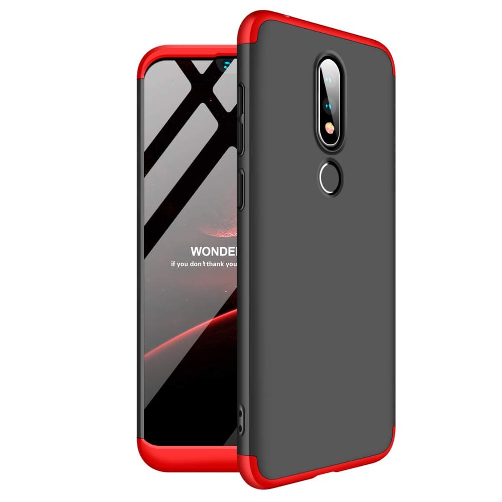 TiHen Case Nokia 6.1Plus 360 Degrees protective Cover + tempered glass film, 3 in1 Full Body protection Bumper hard phone Case Ultra-thin Skin Case,for Nokia 6.1Plus (Black Red)