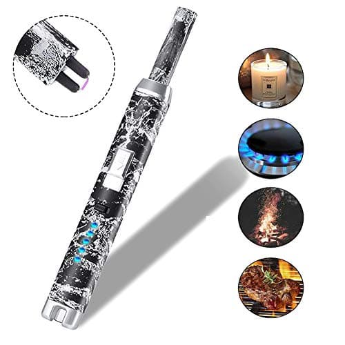 Candle Lighter, USB Rechargeable Electric Arc Lighter with LED Battery Display and Double Safety Switch, Flameless and Windproof Plasma Lighter Long Lighters for Gas Stove, BBQ, Camping, Cigarette