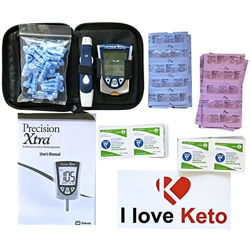 Precision Xtra Meter Kit (sealed)-30 Ketone, 30 Glucose Strips, I Love Keto Sticker, Month Supply of Lancets and Alcohol Wipes
