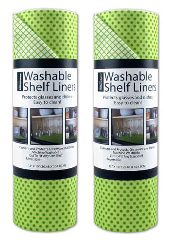 DII Non Adhesive Cut to Fit Machine Washable Shelf Liner Paper For Cabinets, Kitchen Shelves, Drawers, Set of 2, 12 x 10" - Green Dots