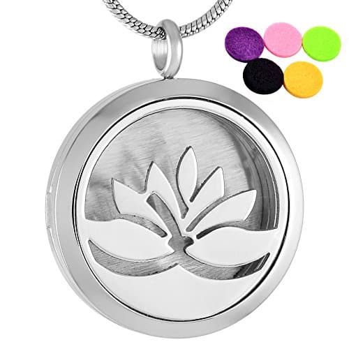 Lotus Locket Necklace Perfume Essential Oil Aromatherapy Diffuser Surgical Stainless Steel, Free Pads