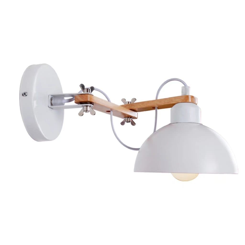 Wall Lamp White Modern Simple Home Wall Lamp Wooden Iron Lampshade Indoor Wall Lights Adjustable Swing Arm Wall Sconces