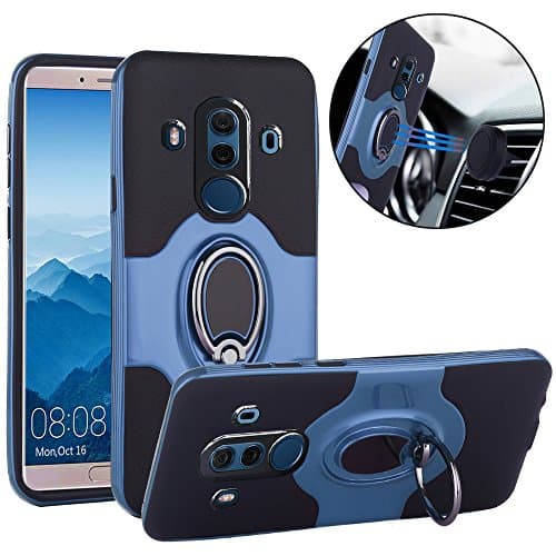 Huawei Mate 10 Pro Case, Slim Drop Protection Cover, IMPROVED Ring Grip Holder Stand, Back Magnetic Circle With Air Vent Magnetic Car Vent Mount For Huawei Mate 10 Pro - Metallic Blue
