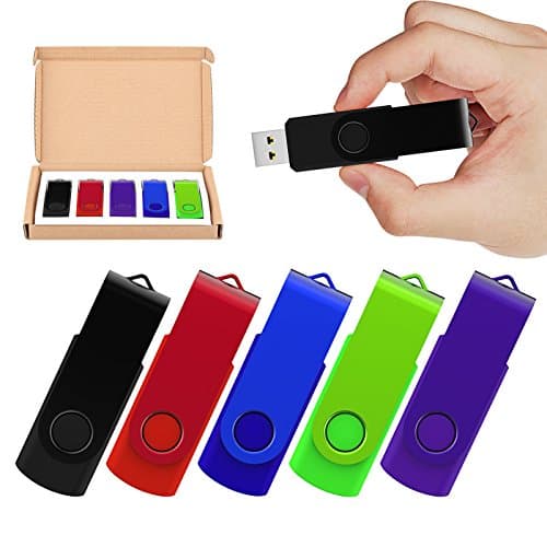 TOPSELL 5 Pack 16GB USB Flash Drives Thumb Drives Memory Stick USB 2.0(5 Colors: Black Blue Green Purple Red)