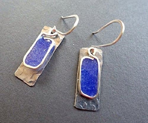 cobalt rectangle resin and aluminum earrings