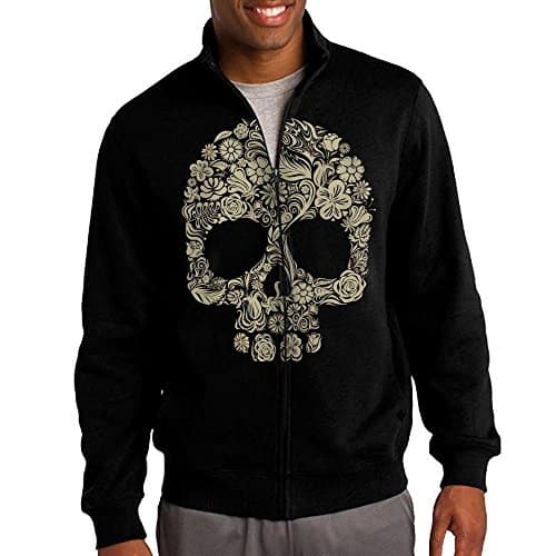 Anzhuzhen Flower Skull Men's Solid Stand Collar Zipper Jacket Size M