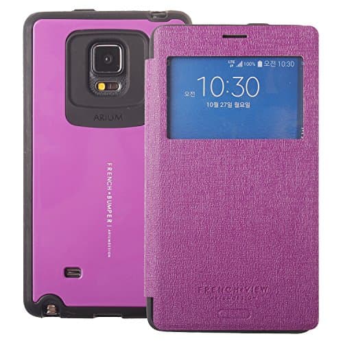 Note Edge Case, [Drop Protection] French Bumper [View Window] Flip Cover [Shock Absorption] Case *TPU Jelly + Synthetic Leather* for Galaxy Note Edge N9150 (Purple)